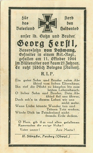 Georg Ferstl death card