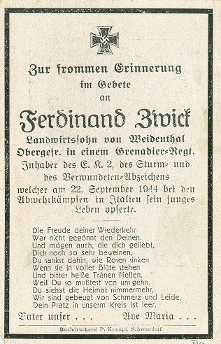 Ferdinand Zwick death card