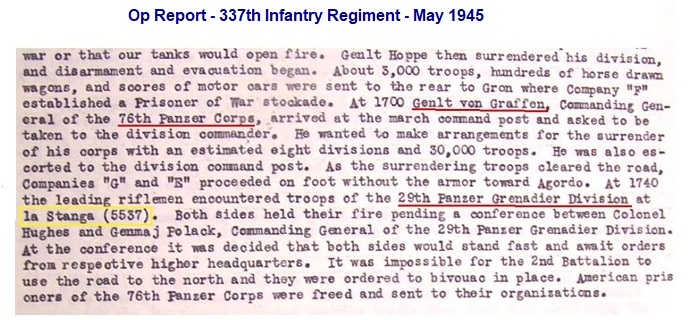 Ops Report of 337 Regiment