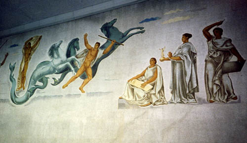 Foro Mussolini - Paintings on the walls of the Pool