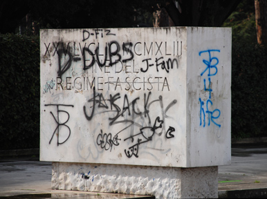 Memorial Block with grafitti